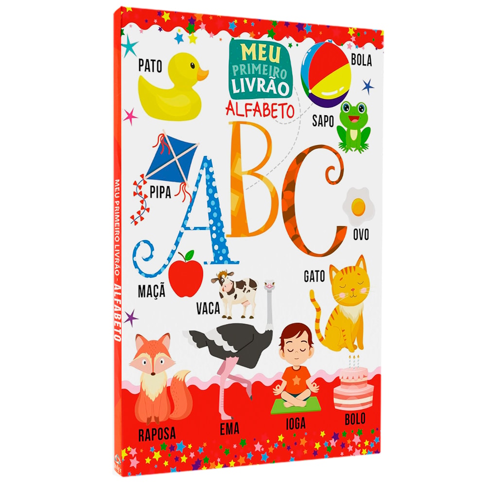 Livro infantil Meu Primeiro Livrão Alfabeto, capa com letras coloridas e ilustrações de animais e objetos. — Plenitude