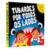 Livro Tubarões Por Todos os Lados de Richard Merritt, capa preta com crianças e tubarão. — Plenitude