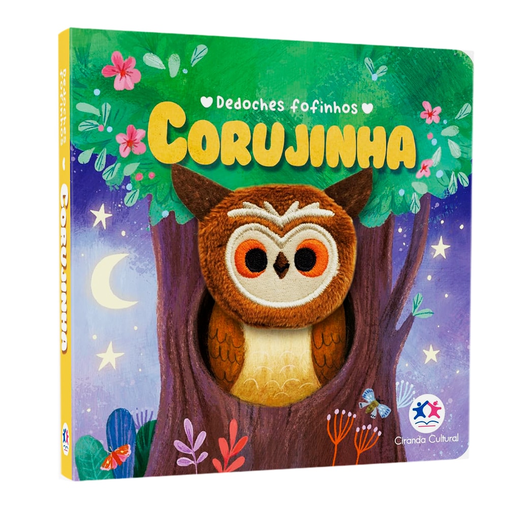 Livro infantil "Corujinha | Dedoches Fofinhos" da Ciranda Cultural, capa verde com coruja de pelúcia. — Plenitude