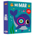 Livro No Mar Quem é Quem?, capa dura azul com baleia e outros animais marinhos em feltro. — Plenitude
