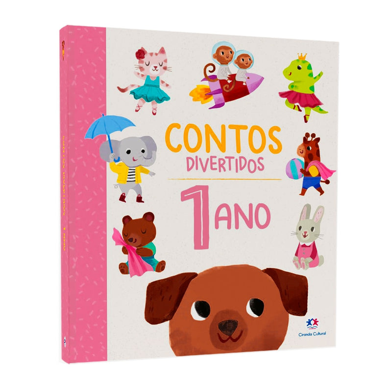 Livro infantil "Contos Divertidos | 1 Ano" da Ciranda Cultural, capa branca com cachorro e animais. — Plenitude