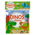 Livro de banho Dinos Divertidos, capa verde com ilustrações de dinossauros e vulcão. — Plenitude