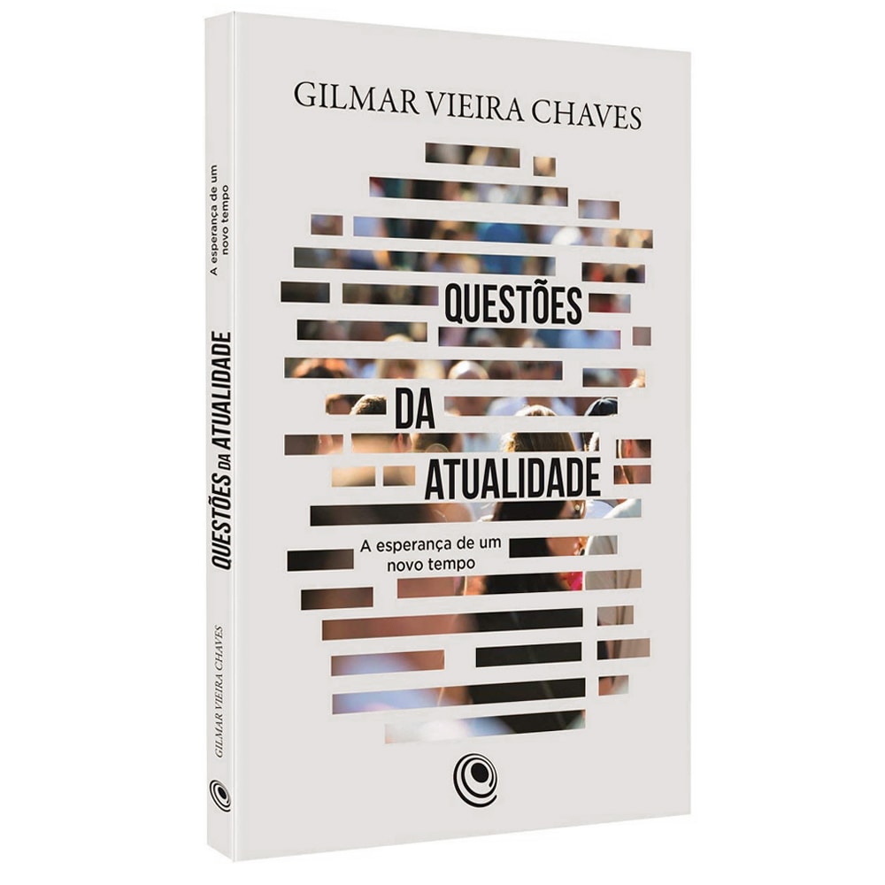 Livro Questões da Atualidade, capa branca com imagem fragmentada e título em preto. — Plenitude