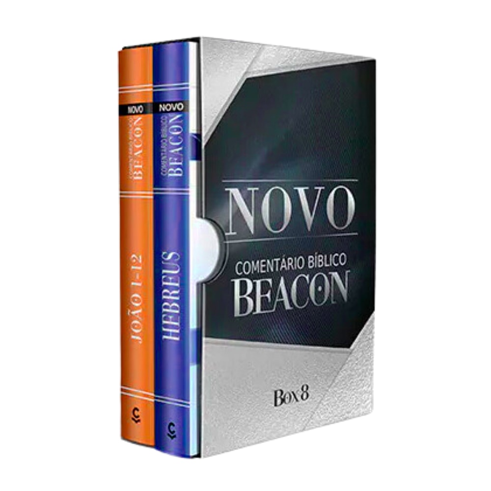 Box de livros Novo Comentário Bíblico Beacon, Box 8, com 2 volumes de capas laranja e azul. — Plenitude