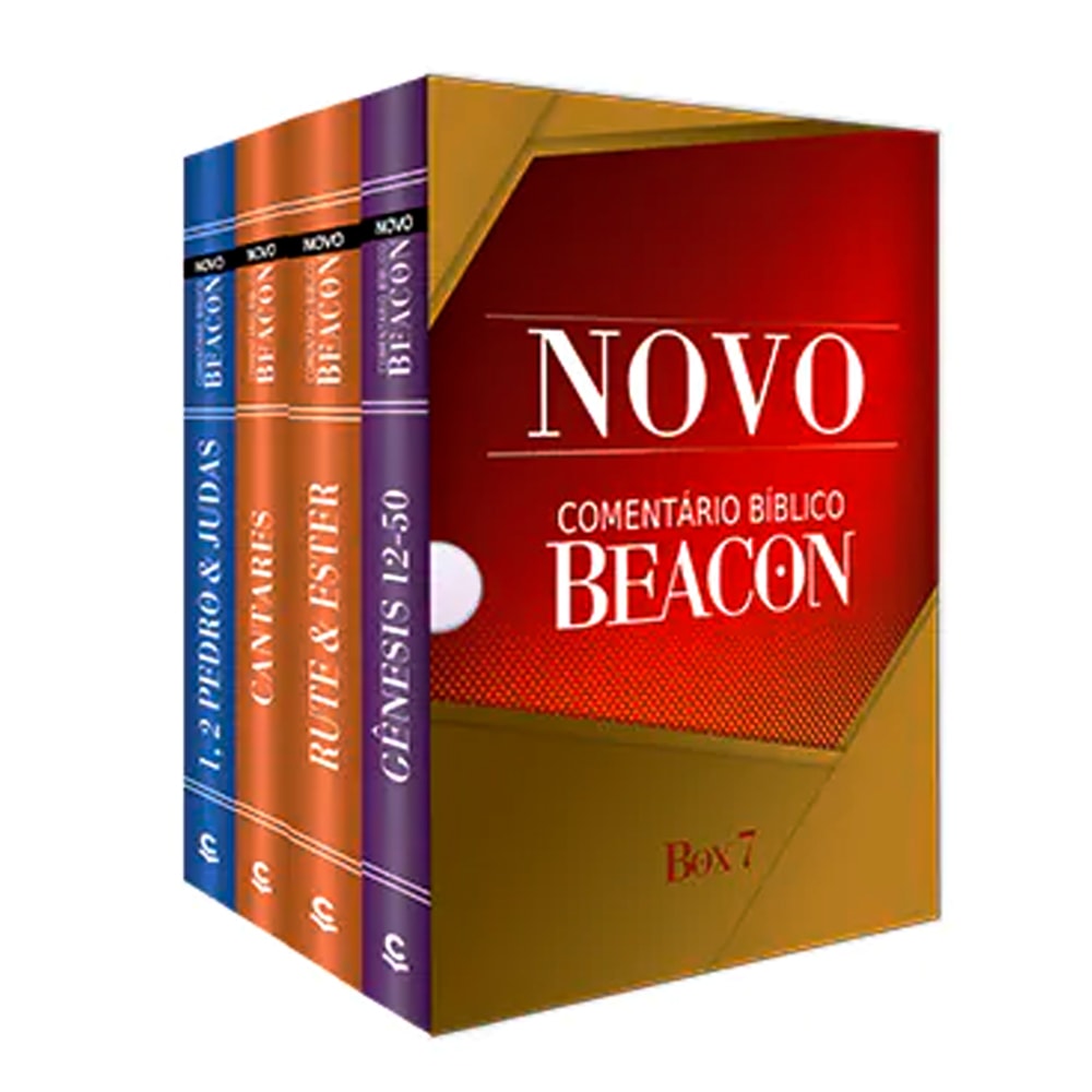 Box de livros Novo Comentário Bíblico Beacon | Box 7 | Capas coloridas com lombadas em azul, roxo e laranja — Plenitude