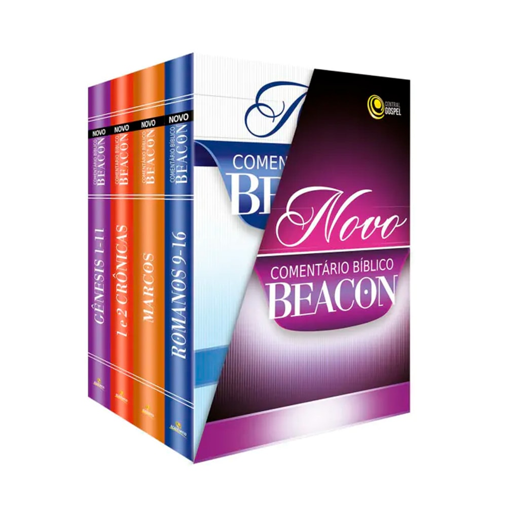Box de livros Novo Comentário Bíblico Beacon | Box 4 | Capas coloridas com lombadas em roxo, laranja e azul — Plenitude