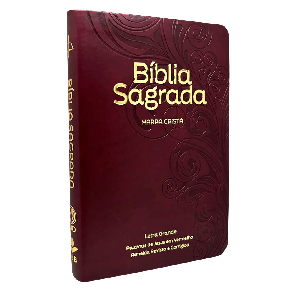 Bíblia Sagrada Harpa Cristã ARC Letra Grande, capa luxo floral vinho com detalhes dourados e palavras de Jesus em vermelho — Plenitude