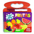Aquabook Frutas da Livros Magic, livro de colorir com água, capa roxa com ilustrações de frutas e uma caneta. — Plenitude
