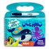 Aquabook Oceano da Livros Magic, livro de colorir com água, capa azul com ilustrações de animais marinhos e uma caneta. — Plenitude