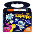 Livro infantil Aquabook Colorindo Com Água, tema Espaço, capa azul escura com astronauta e planetas. — Plenitude