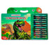 Kit Colorindo Dinossauros da Livros Magic, estojo verde com livro de colorir e 12 gizes de cera. — Plenitude