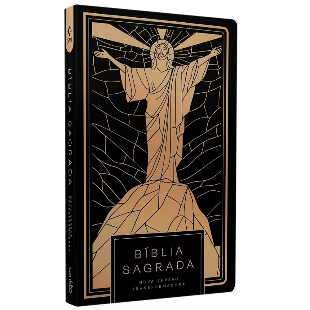 Bíblia Sagrada Jesus All Black, NVT, Capa Dura preta e dourada com imagem de Jesus. — Plenitude