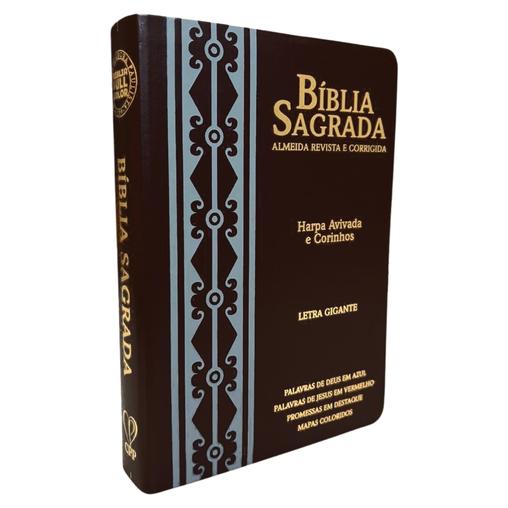 Bíblia Sagrada ARC Letra Gigante, capa PU luxo café com arabescos cinza, Harpa Avivada e Corinhos. — Plenitude
