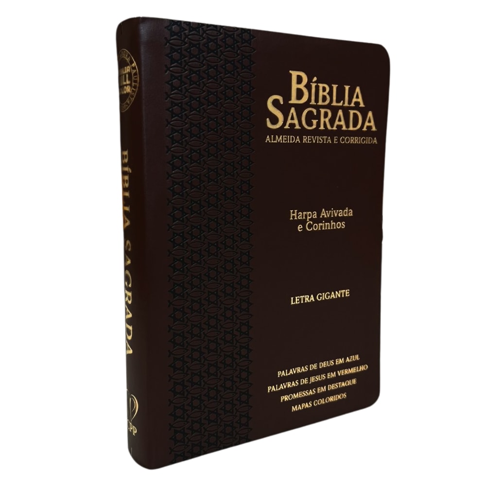 Bíblia Sagrada ARC, capa PU luxo estrela café e preto, letra gigante, Harpa Aviva e Corinhos. — Plenitude