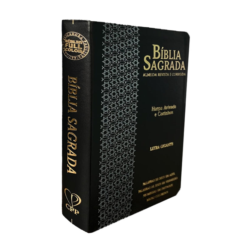 Bíblia Sagrada | Letra Gigante | ARC | Harpa Avivada e Corinhos | Capa PU Luxo Estrela Preto e Cinza