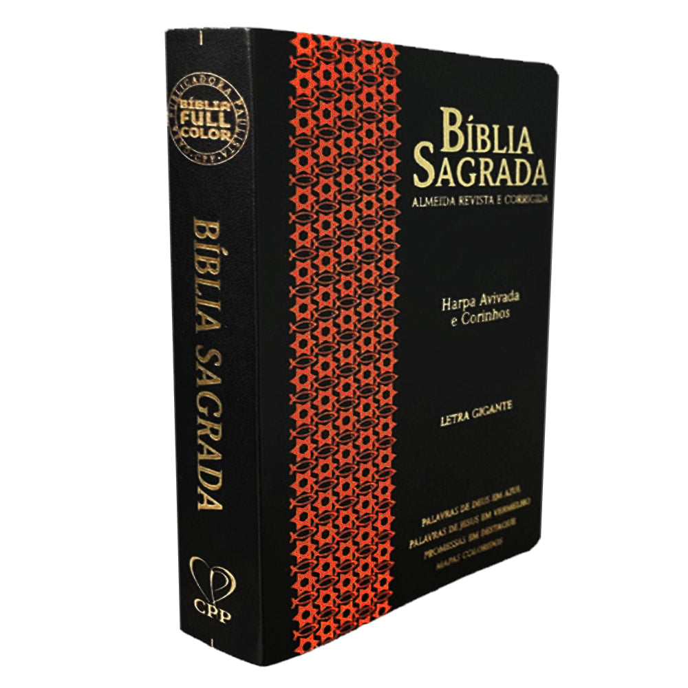 Bíblia Sagrada | Letra Gigante | ARC | Harpa Avivada e Corinhos | Capa PU Luxo Estrela Preta e Laran