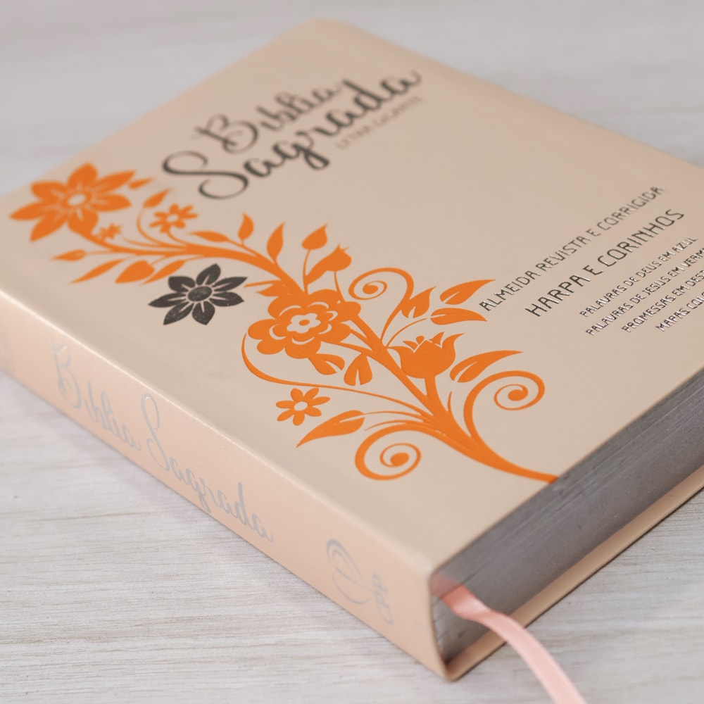 Bíblia Sagrada | Letra Gigante | ARC | Harpa Avivada e Corinhos | Capa PU Luxo Rosê e Laranja