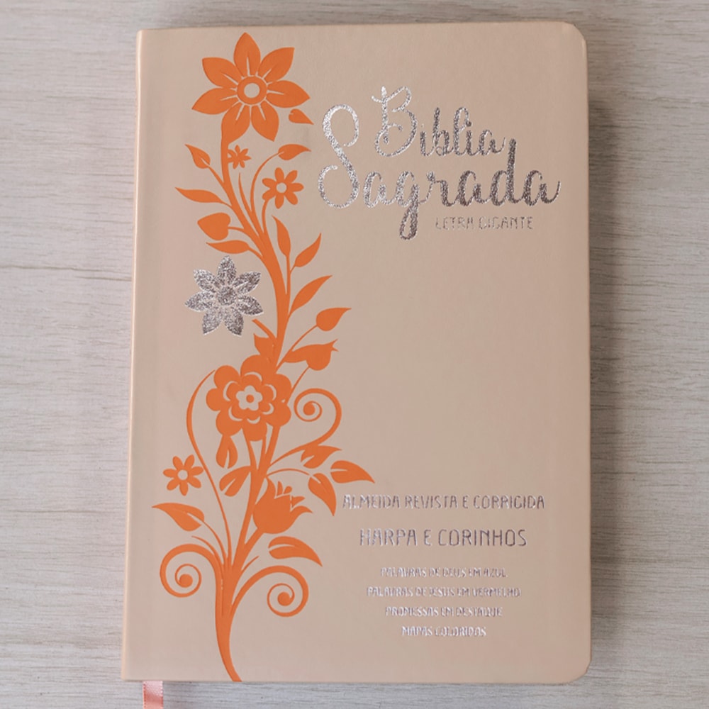 Bíblia Sagrada | Letra Gigante | ARC | Harpa Avivada e Corinhos | Capa PU Luxo Rosê e Laranja