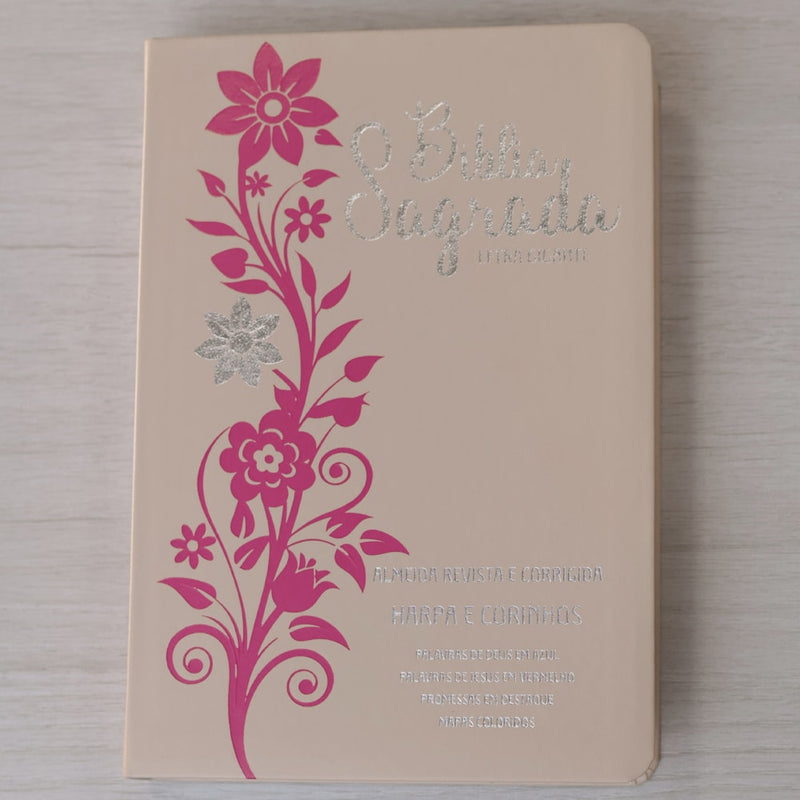 Bíblia Sagrada | Letra Gigante | ARC | Harpa Avivada e Corinhos | Capa PU Luxo Rosê e Pink