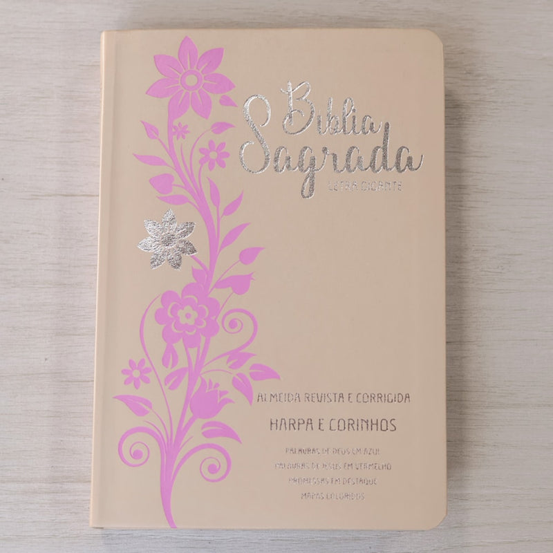 Bíblia Sagrada | Letra Gigante | ARC | Harpa Avivada e Corinhos | Capa PU Luxo Rosê e Rosa