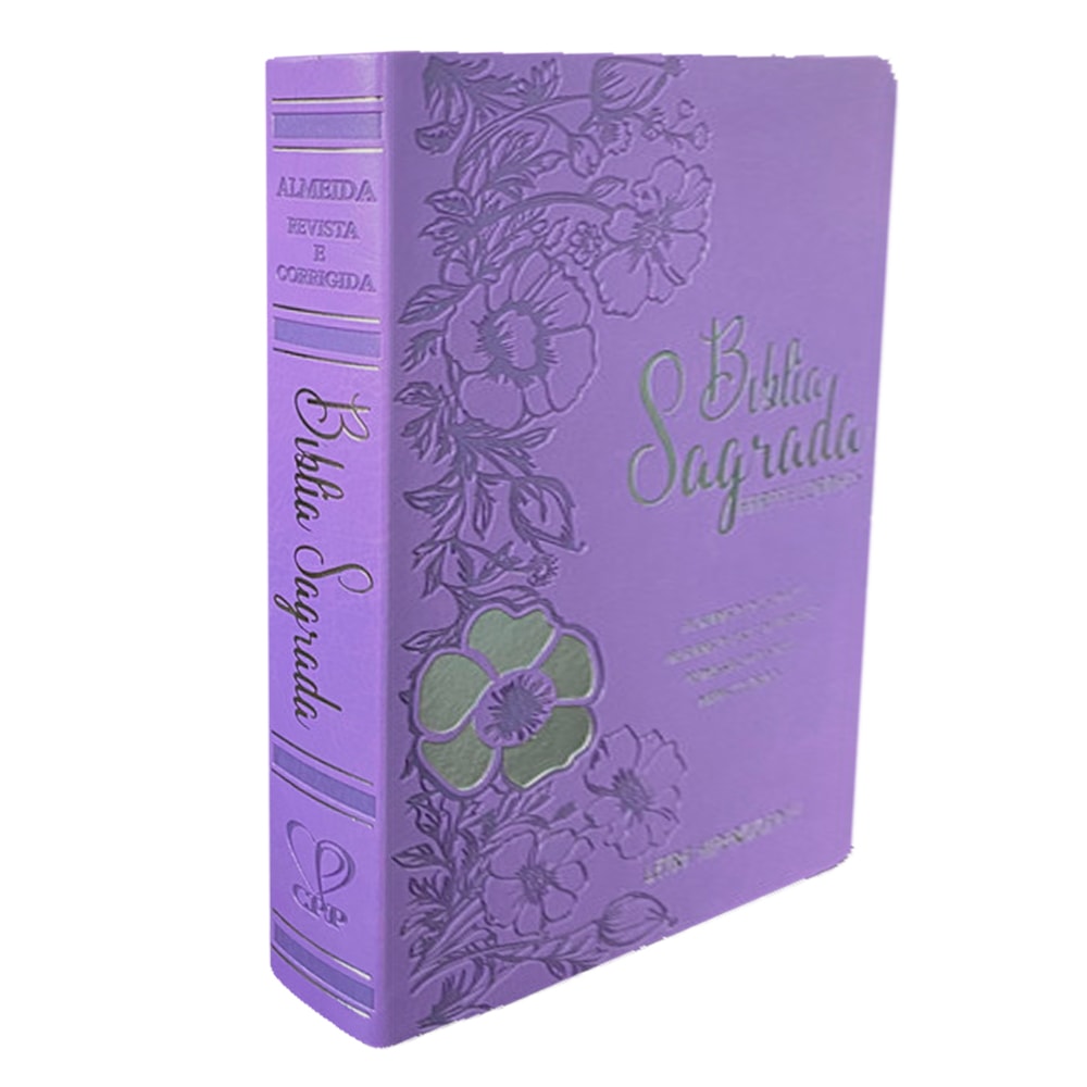 Bíblia Sagrada Almeida Revista e Corrigida, capa PU luxo floral dália lilás, letra hipergigante. — Plenitude
