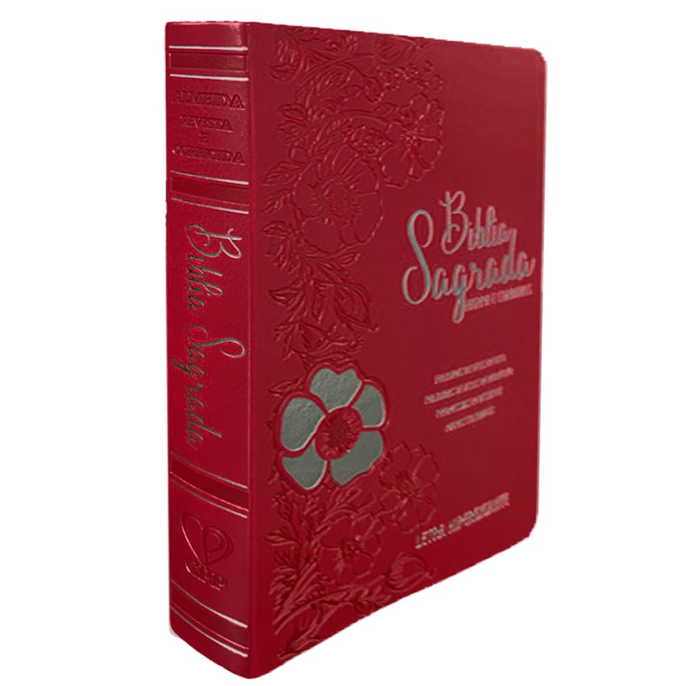 Bíblia Sagrada ARC, Letra Hipergigante, capa PU luxo floral dália vermelha com baixo relevo. — Plenitude