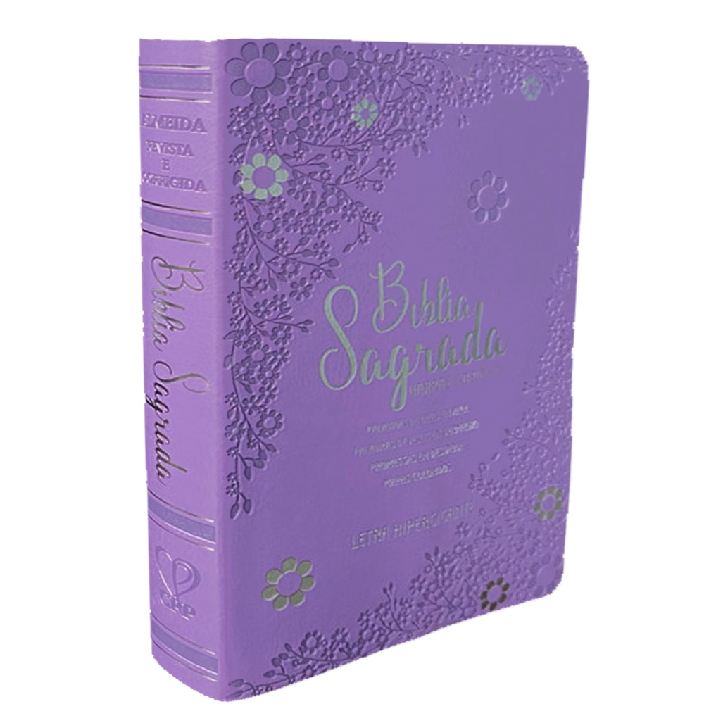 Bíblia Sagrada ARC, capa PU luxo floral margarida lilás, letra hipergigante. — Plenitude