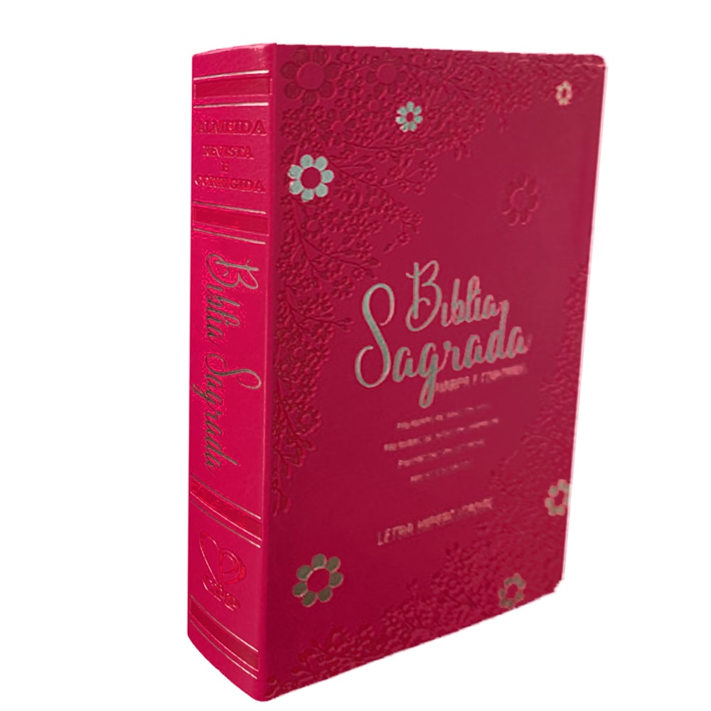 Bíblia Sagrada ARC, capa luxo pink com baixo relevo floral e margaridas, letra hiper gigante. — Plenitude