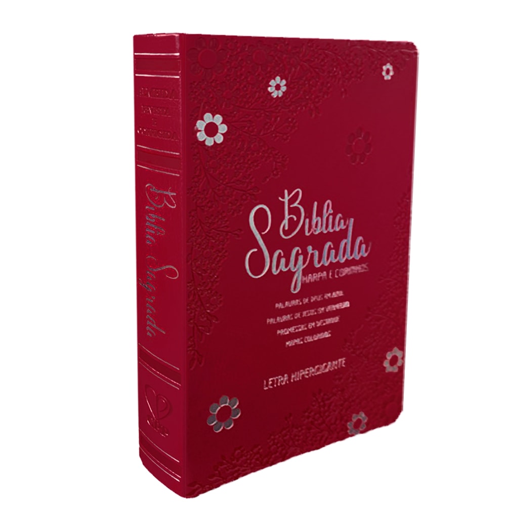 Bíblia Sagrada ARC Letra Hipergigante, capa vermelha PU luxo floral com margaridas, Harpa Avivada e Corinhos. — Plenitude