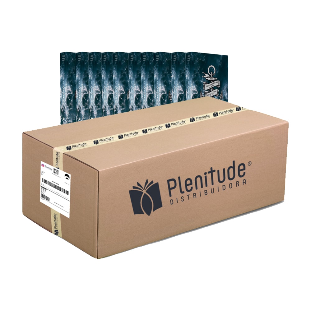 Caixa com 10 Bíblias ARC, Capa Brochura Pequena Âncora, azul, dentro de uma caixa de papelão. — Plenitude