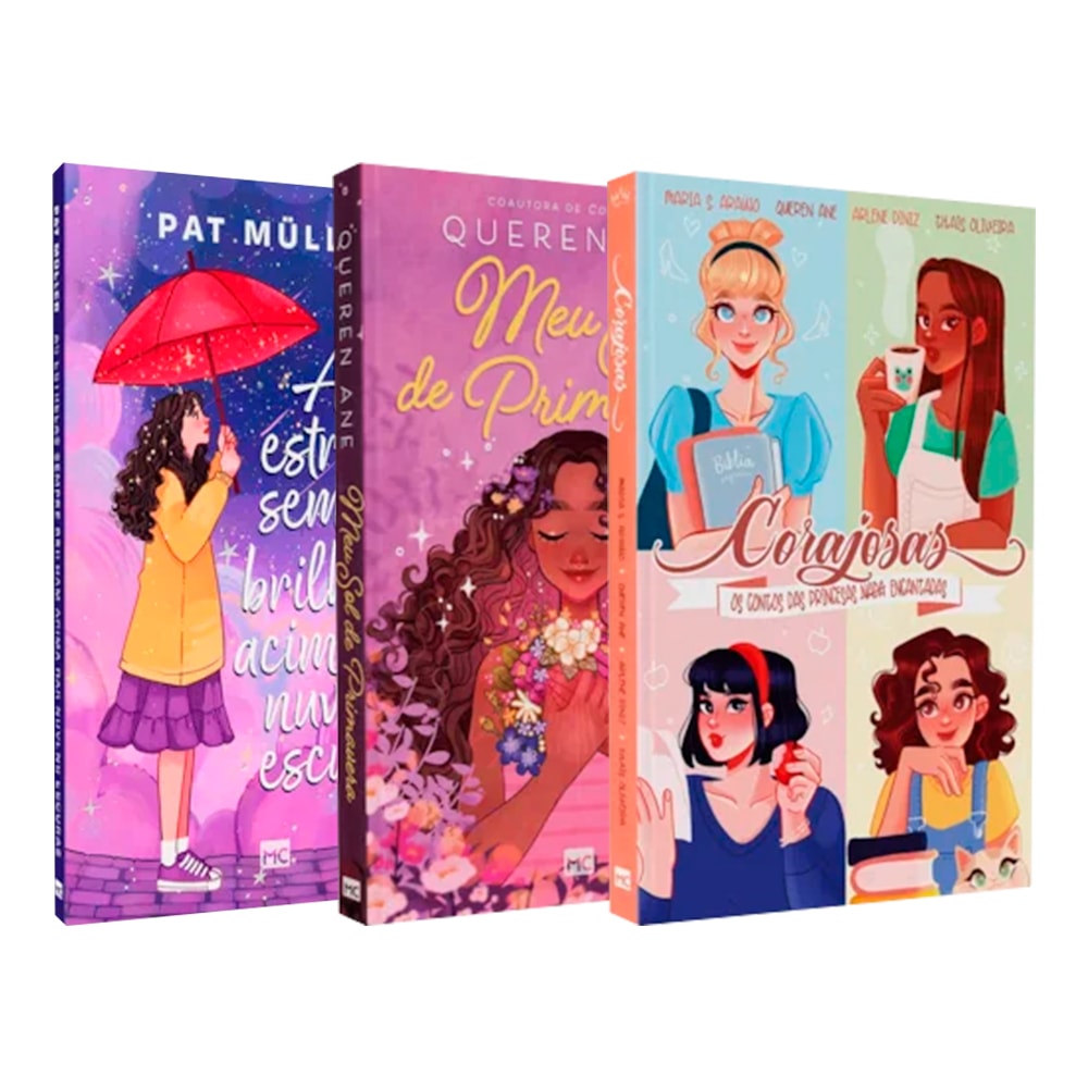 Kit com três livros coloridos de capa ilustrada, com temas de coragem e estrelas. — Plenitude