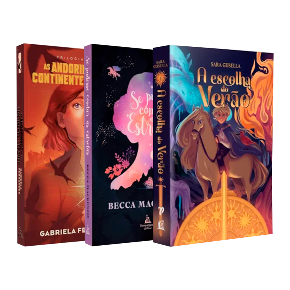 Kit com três livros de fantasia, "As Andorinhas do Continente", "Se Pudessem Contar as Estrelas" e "A Escolha do Verão". — Plenitude