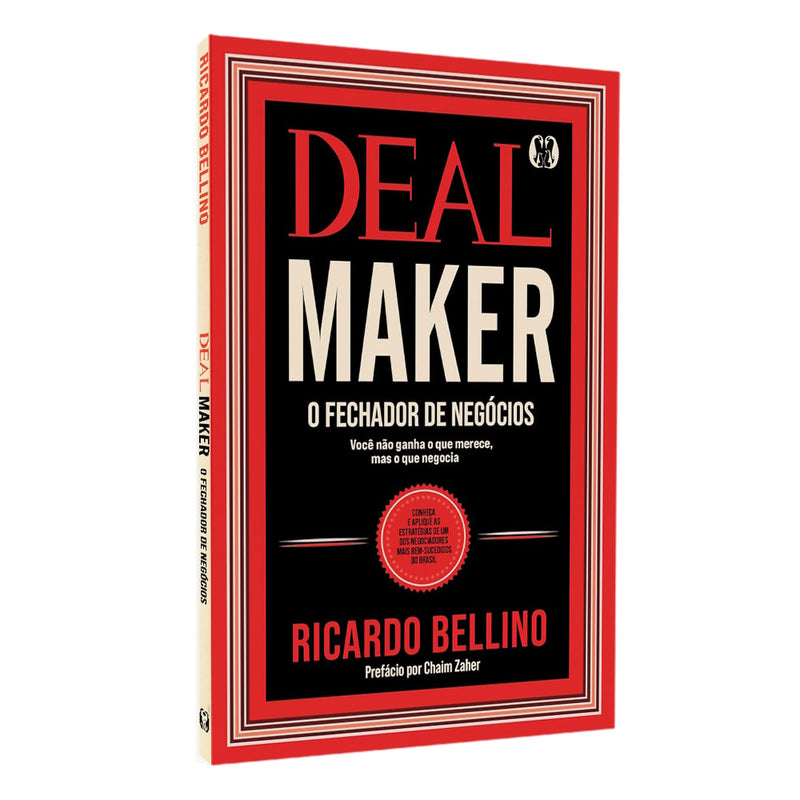 Livro Deal Maker O Fechador de Negócios de Ricardo Bellino, capa preta e vermelha. — Plenitude