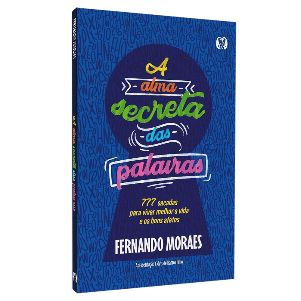 Livro A Alma Secreta das Palavras, capa azul com fechadura e palavras coloridas. — Plenitude