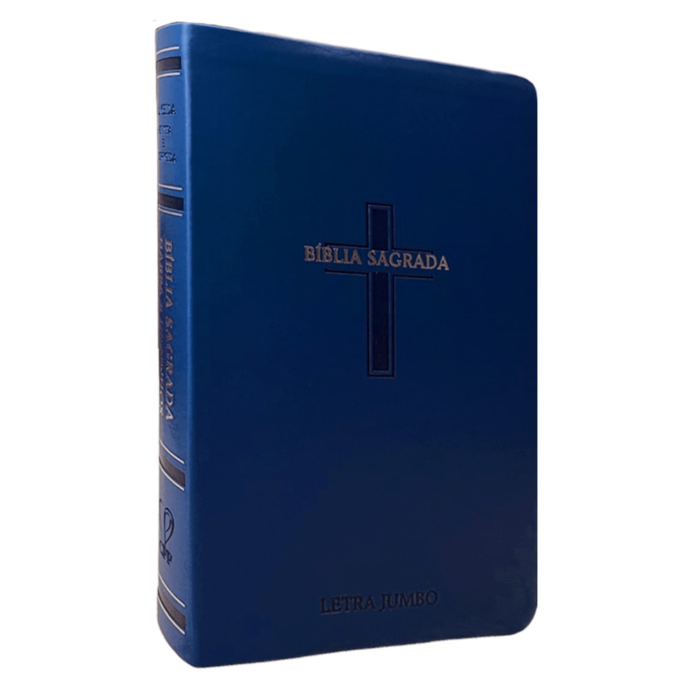 Bíblia Sagrada ARC Letra Jumbo, capa PU luxo azul com cruz em relevo e Harpa Avivada e Corinhos. — Plenitude