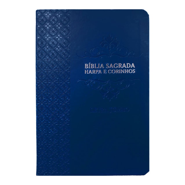 Bíblia Sagrada Letra Jumbo ARC, Harpa e Corinhos, capa PU luxo arabesco azul. — Plenitude