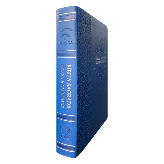 Bíblia Sagrada Letra Jumbo | ARC | Harpa Avivada e Corinhos | Capa PU Luxo Arabesco Azul