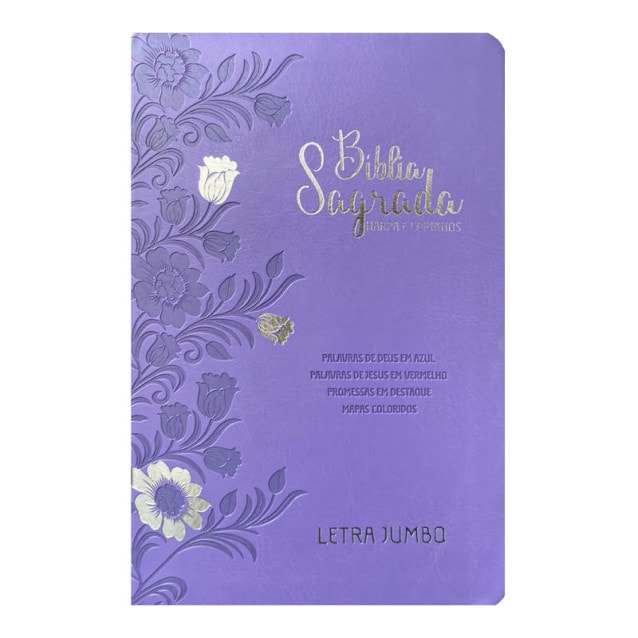 Bíblia Sagrada Letra Jumbo | ARC | Harpa Avivada e Corinhos | Capa PU Luxo Flor Lilás