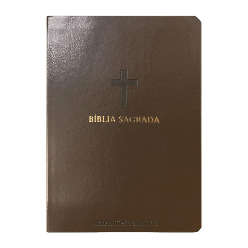 Bíblia Sagrada | ARC | Letra Hipergigante | Harpa Avivada e Corinhos | Capa PU Luxo Cruz Marrom