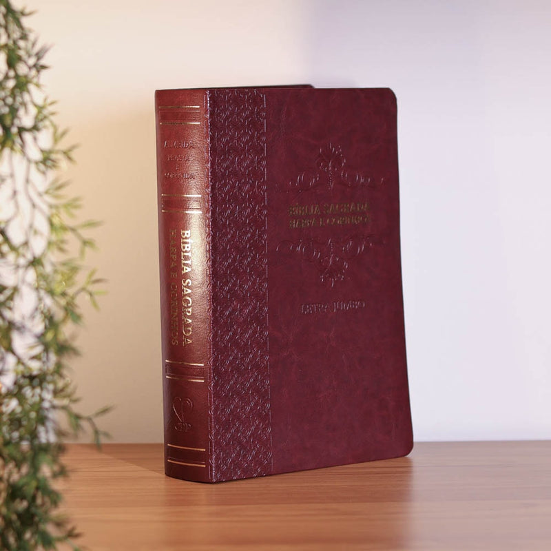 Bíblia Sagrada | Letra Jumbo | ARC | Harpa Avivada e Corinhos | Capa PU Luxo Arabesco Bordo