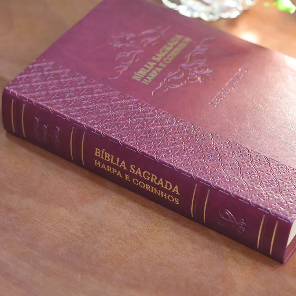 Bíblia Sagrada | Letra Jumbo | ARC | Harpa Avivada e Corinhos | Capa PU Luxo Arabesco Bordo