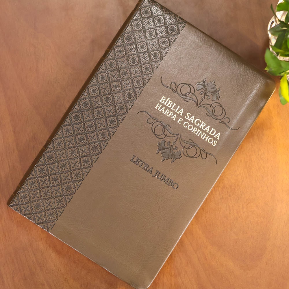 Bíblia Sagrada | Letra Jumbo | ARC | Harpa Avivada e Corinhos | Capa PU Luxo Arabesco Marrom