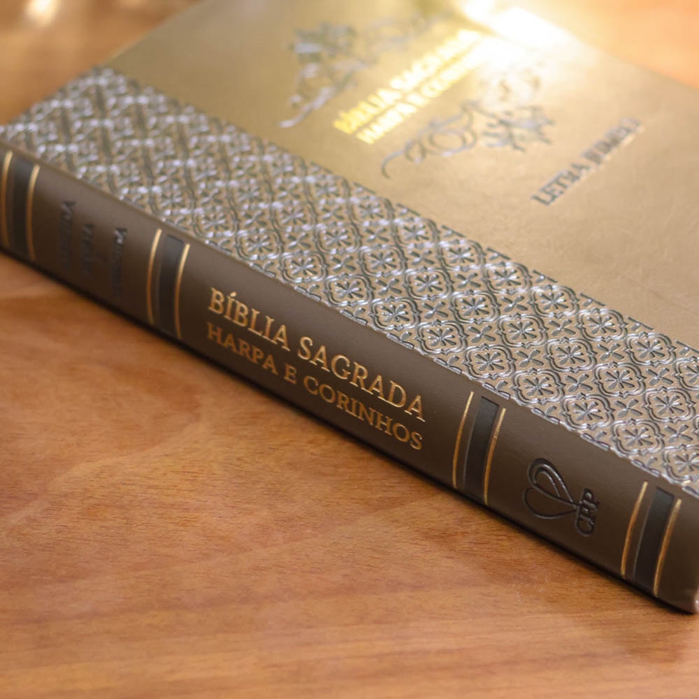 Bíblia Sagrada | Letra Jumbo | ARC | Harpa Avivada e Corinhos | Capa PU Luxo Arabesco Marrom