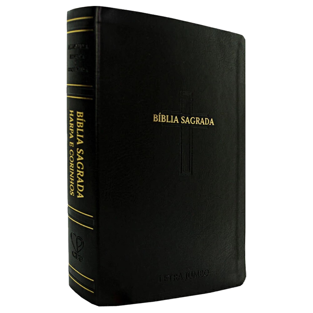 Bíblia Sagrada ARC Letra Jumbo, capa PU luxo preta com cruz em relevo e Harpa Avivada e Corinhos — Plenitude
