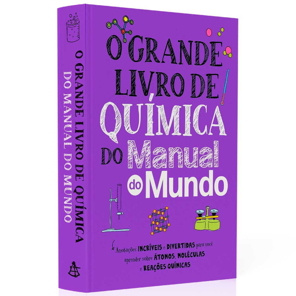 Livro Grande Livro de Química do Manual do Mundo, capa roxa com ilustrações científicas. — Plenitude