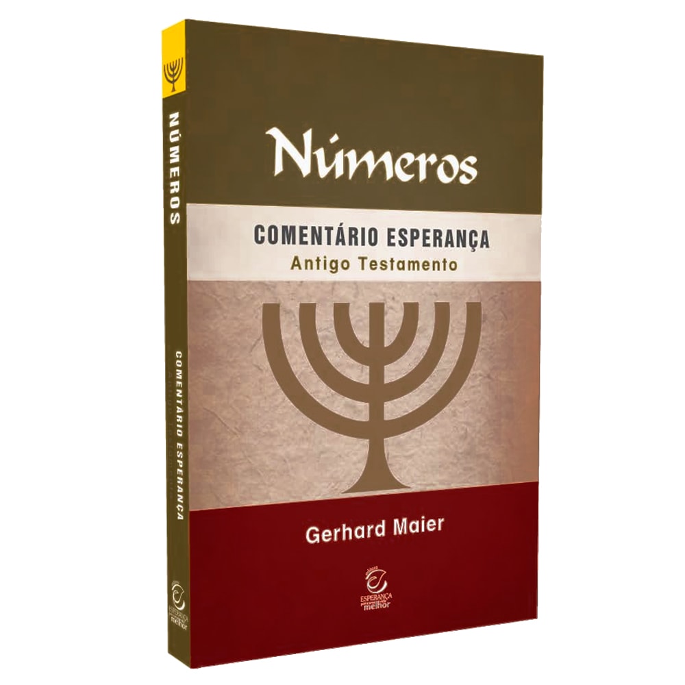 Livro Números Comentário Esperança Antigo Testamento de Gerhard Maier, capa marrom com menorá dourada. — Plenitude