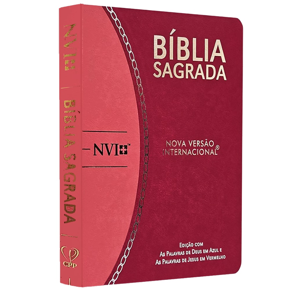 Bíblia Slim Large NVI, capa bicolor rosa e pink com detalhes em corrente dourada. — Plenitude