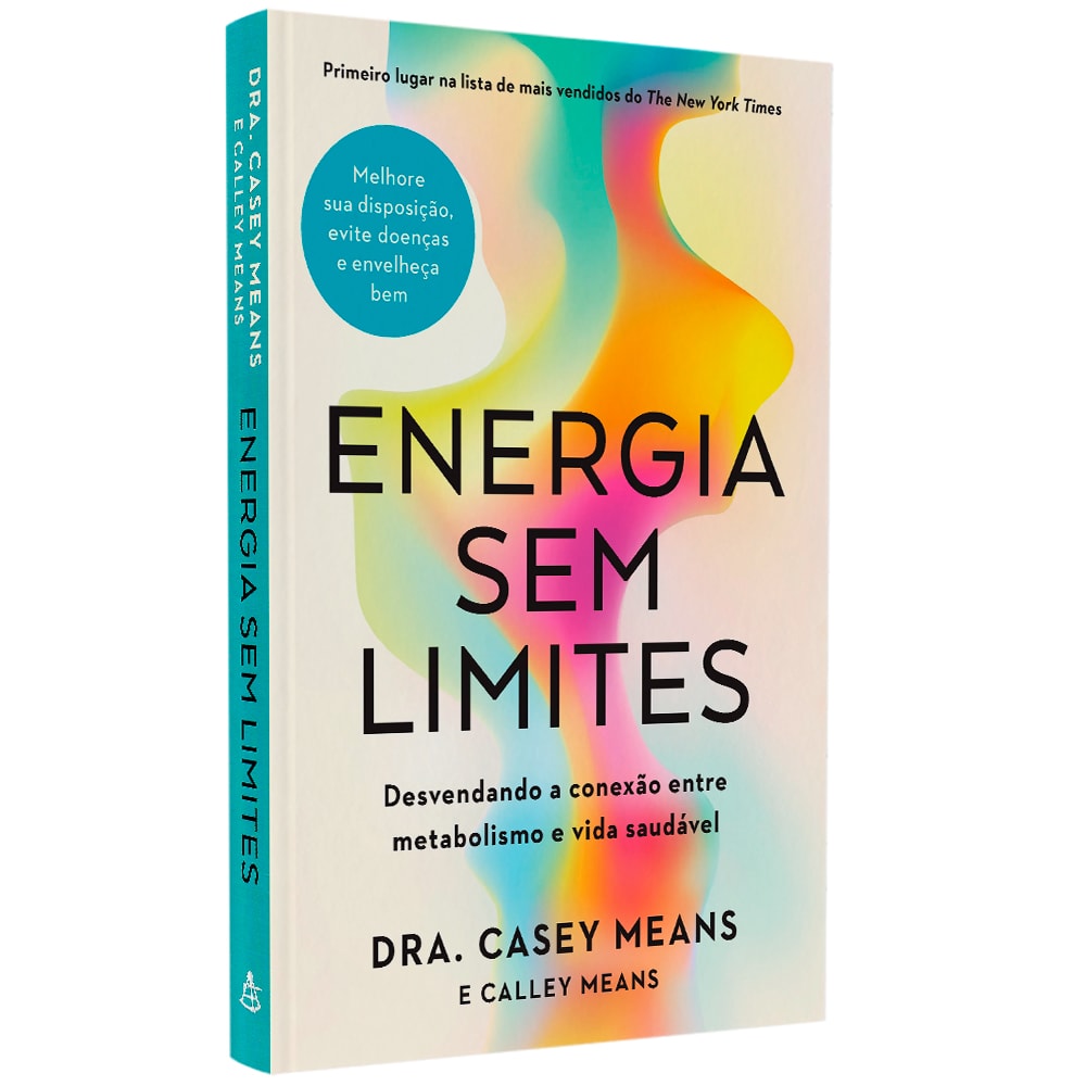 Capa do livro Energia Sem Limites, de Dra. Casey Means e Calley Means, com formas coloridas. — Plenitude