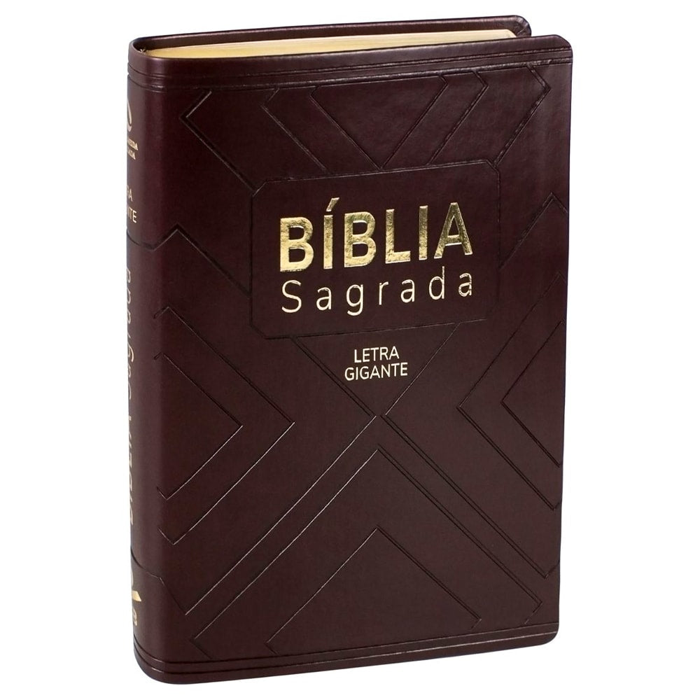 Bíblia Sagrada NAA Letra Gigante, capa marrom com detalhes em relevo e letras douradas. — Plenitude