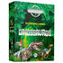 Livro Descobrindo o Mundo Dinossauros, capa verde com ilustrações de dinossauros em uma floresta. — Plenitude